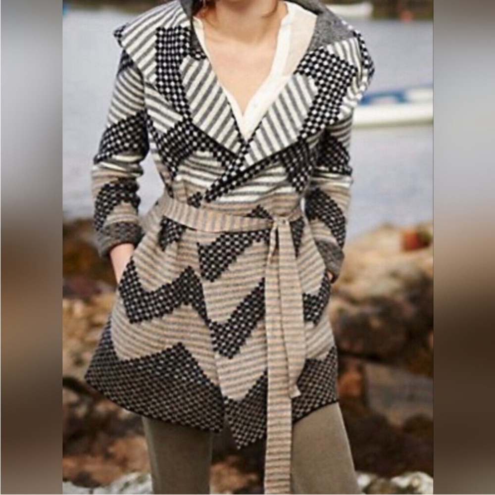 Anthropologie Field Flower wool blend geometric wrap sweater jacket